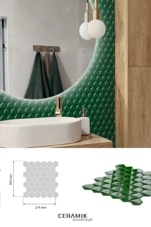 Ceramik Studio Mozaika 3D Hex Green