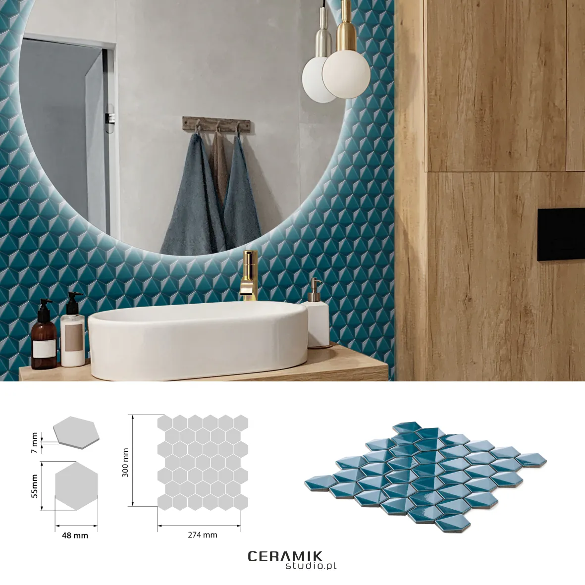 Ceramik Studio Mozaika 3D Hex Turquise - obrazek 3