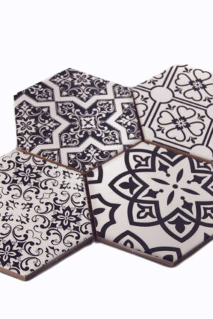 Ceramik Studio Mozaika Heksagon Patchwork Black &White Mix