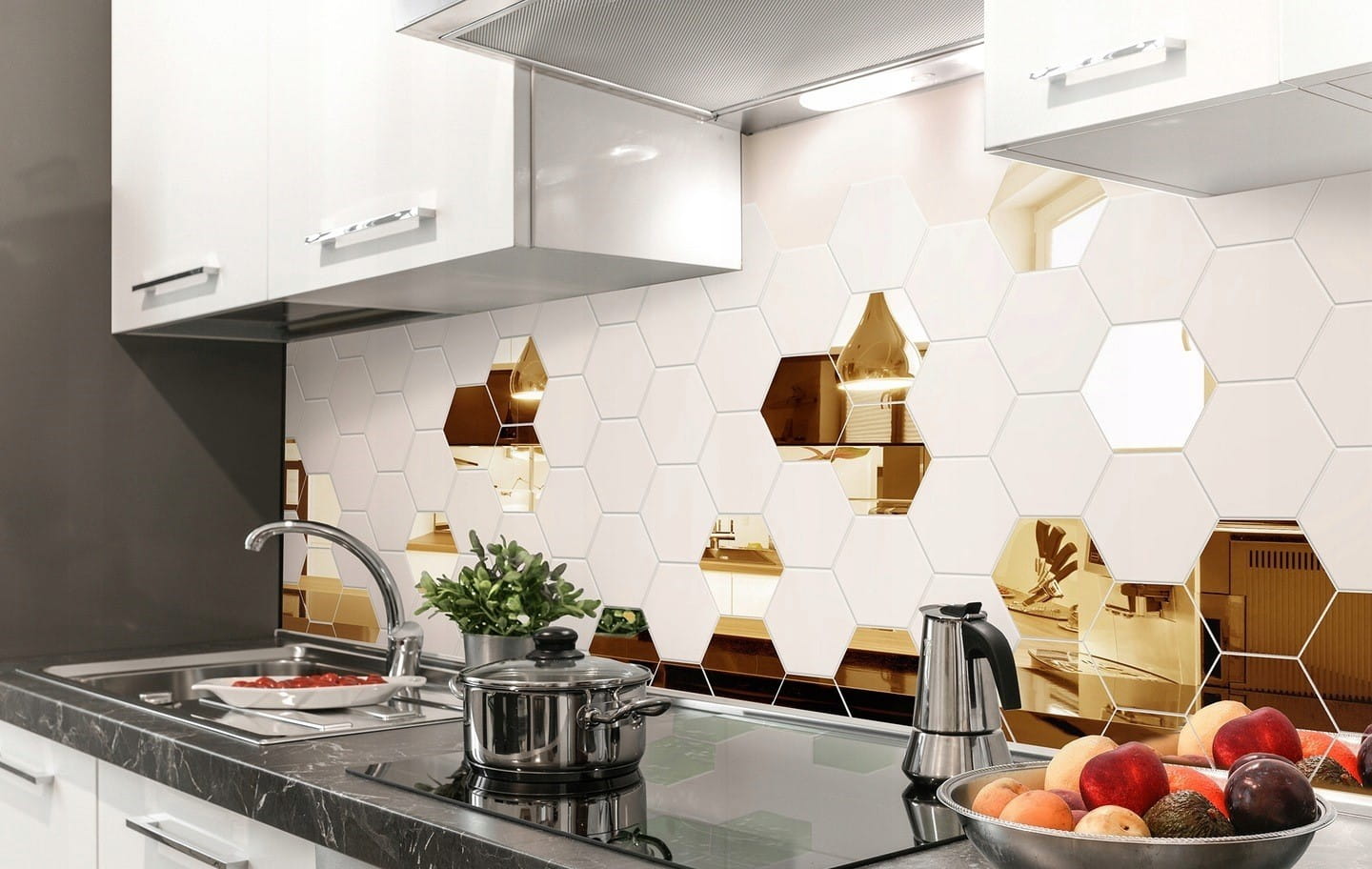 Ceramik Studio Mozaika Mozaika Heksagon White&Mirror Gold - obrazek 2