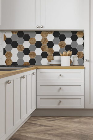 Ceramik Studio Mozaika Heksagon MIX – Black Mat – Wood – White – Dark Grey