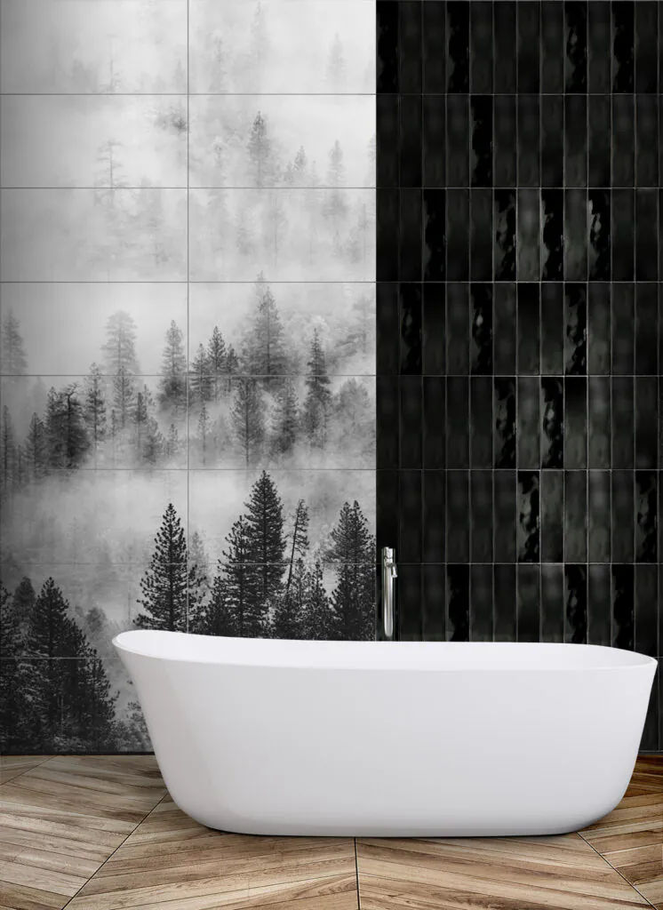 Ceramik Studio Obraz Wielkoformatowy płytka Ceramiczny Las we mgle czarno -biały 240×120