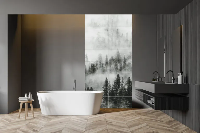 Ceramik Studio Obraz Wielkoformatowy płytka Ceramiczny Las we mgle czarno -biały 240×120 - obrazek 2