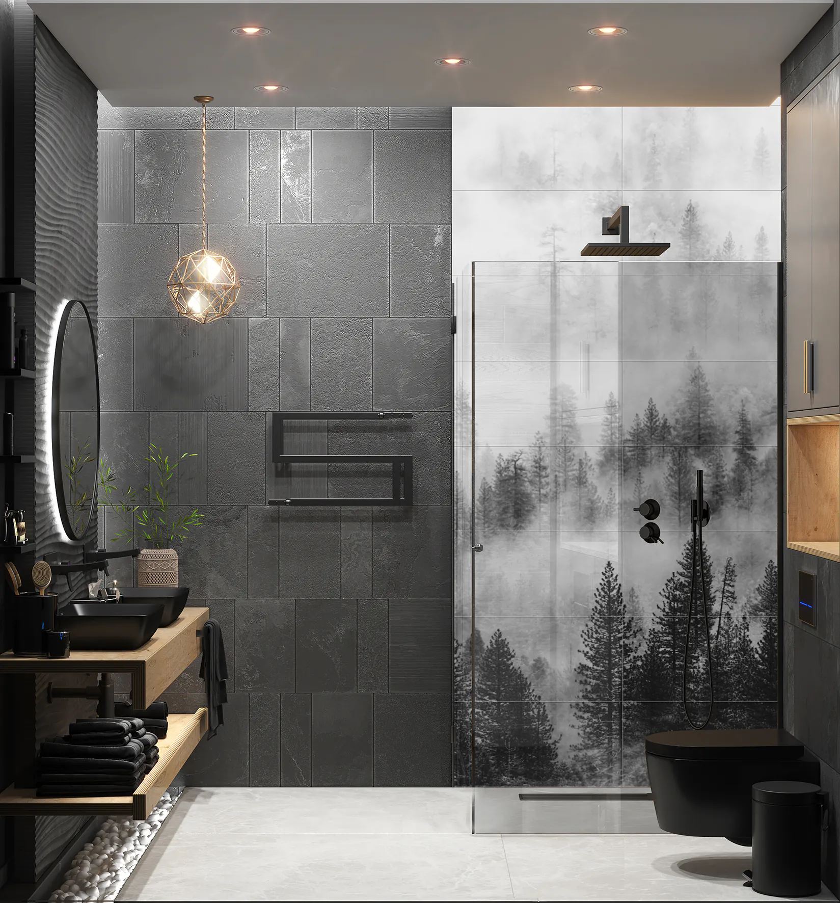 Ceramik Studio Obraz Wielkoformatowy płytka Ceramiczny Las we mgle czarno -biały 240×120 - obrazek 4
